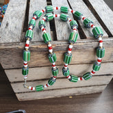 Green Chevron and White Heart Venetian Beads Glass Beads Necklace NCC-3